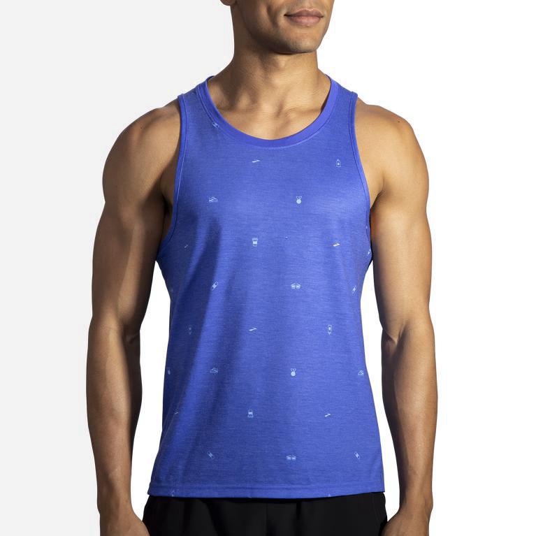 Brooks Distance Graphic Hardlooptanktop voor Heren Blauw (DXMWQ-2351)